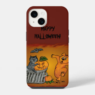 Frohes Halloween! Katze Fledermaus Hund und Spinne iPhone 14 Hülle