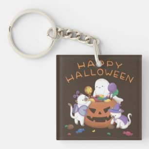 Frohes Halloween: Katzen & Gespenst Schlüsselanhänger