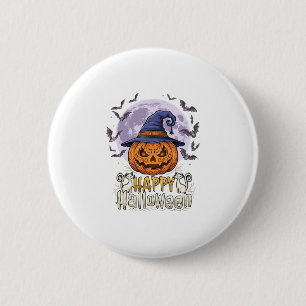 Frohes Halloween Kürbis Hexenhut Fledermäuse Vollm Button