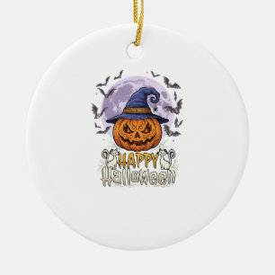 Frohes Halloween Kürbis Hexenhut Fledermäuse Vollm Keramik Ornament