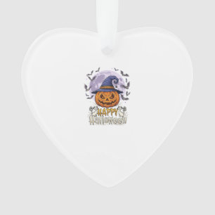 Frohes Halloween Kürbis Hexenhut Fledermäuse Vollm Ornament