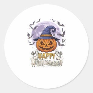Frohes Halloween Kürbis Hexenhut Fledermäuse Vollm Runder Aufkleber