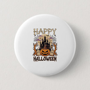 Frohes Halloween Kürbis Hexenhut Verlassenes Schlo Button