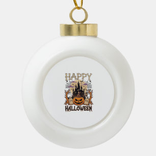 Frohes Halloween Kürbis Hexenhut Verlassenes Schlo Keramik Kugel-Ornament