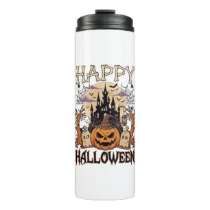 Frohes Halloween Kürbis Hexenhut Verlassenes Schlo Thermosbecher
