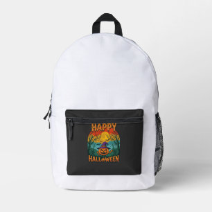 Frohes Halloween Kürbis Hexenhut Vollmond Fledermä Bedruckter Rucksack
