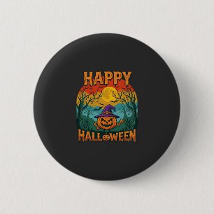 Frohes Halloween Kürbis Hexenhut Vollmond Fledermä Button