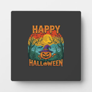 Frohes Halloween Kürbis Hexenhut Vollmond Fledermä Fotoplatte