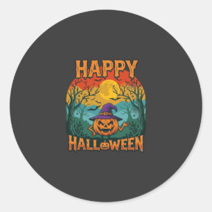 Frohes Halloween Kürbis Hexenhut Vollmond Fledermä Runder Aufkleber