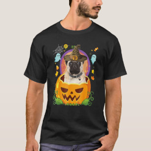 Frohes Halloween Kürbis Mops Hund Hexe Süße Mütze  T-Shirt