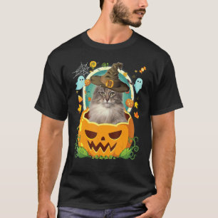 Frohes Halloween Kürbis Norwegische Waldkatze Hexe T-Shirt