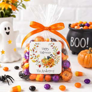 Frohes Halloween Kürbis schwarze Katze Kinder Süßi Quadratischer Aufkleber