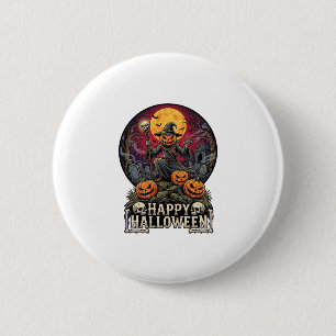 Frohes Halloween Kürbis Zauberer Friedhof Vollmond Button