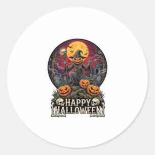 Frohes Halloween Kürbis Zauberer Friedhof Vollmond Runder Aufkleber