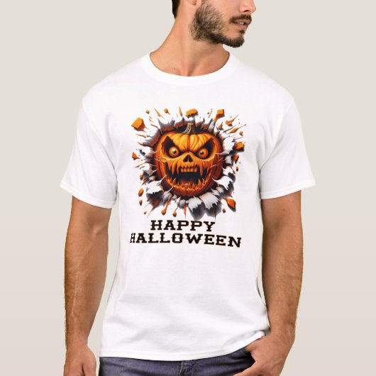 Frohes Halloween Kürbis Zerquetschen Durch T-Shirt (Vorderseite)
