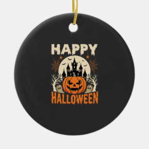 Frohes Halloween Kürbislaterne Verfluchtes Schloss Keramik Ornament