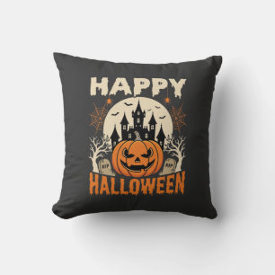 Frohes Halloween Kürbislaterne Verfluchtes Schloss Kissen