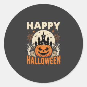 Frohes Halloween Kürbislaterne Verfluchtes Schloss Runder Aufkleber