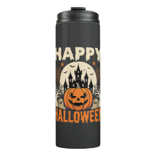 Frohes Halloween Kürbislaterne Verfluchtes Schloss Thermosbecher