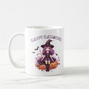 Frohes Halloween Lila Hexen Kürbisse & Fledermäuse Kaffeetasse