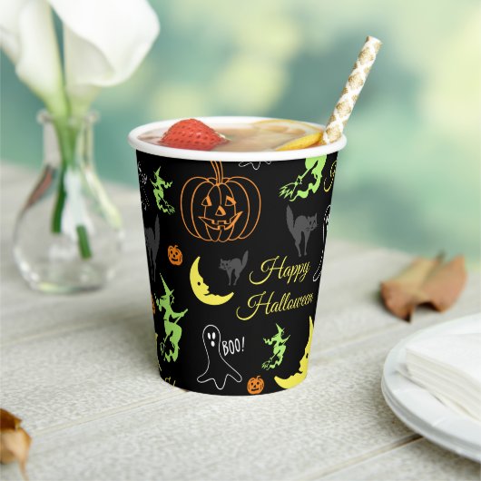 Frohes Halloween-Muster Schwarz Pappbecher (In Situ)