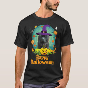 Frohes Halloween Neufundländer-Kürbis-Hexe Geist T-Shirt