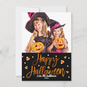 Frohes Halloween Orange Folie Moderne Schrift Foto Karte