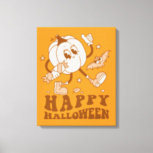 Frohes Halloween Retro gepunkteter Kürbis Leinwanddruck