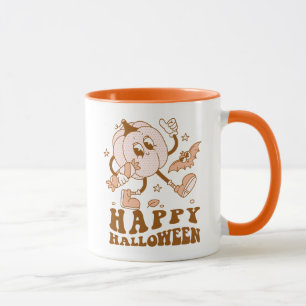Frohes Halloween  Retro gepunkteter Kürbis Tasse
