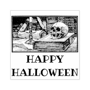 Frohes Halloween-Schädelbücher Gummi Briefmarke Gummistempel