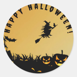 Frohes Halloween, schwarze Hexe Runder Aufkleber