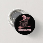 Frohes Halloween schwarze Hexenkatze Button (Vorne & Hinten)