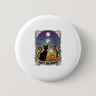 Frohes Halloween Schwarze Katze Geister Kürbisse_1 Button