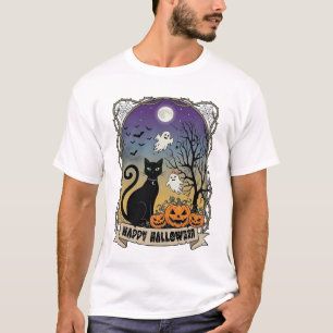Frohes Halloween Schwarze Katze Geister Kürbisse_1 T-Shirt