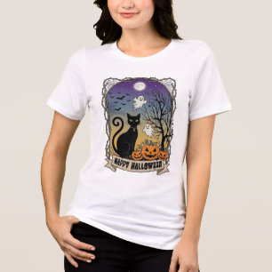 Frohes Halloween Schwarze Katze Geister Kürbisse_1 Tri-Blend Shirt