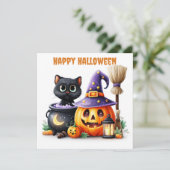 Frohes Halloween schwarze Katze Karte (Stehend Vorderseite)