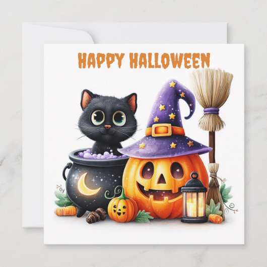 Frohes Halloween schwarze Katze Karte (Vorderseite)
