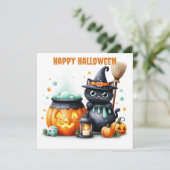 Frohes Halloween Schwarze Katze Karte (Stehend Vorderseite)
