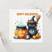 Frohes Halloween Schwarze Katze Karte (Vorderseite/Rückseite Beispiel)