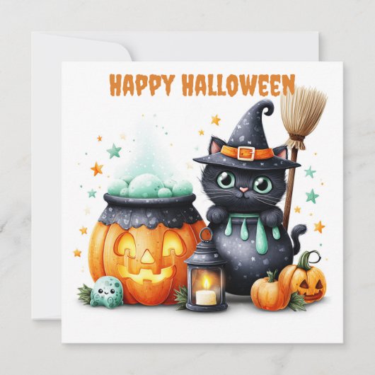 Frohes Halloween Schwarze Katze Karte (Vorderseite)