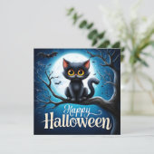 Frohes Halloween Schwarze Katze Karte (Stehend Vorderseite)