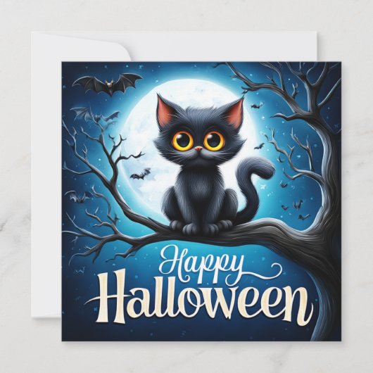 Frohes Halloween Schwarze Katze Karte (Vorderseite)