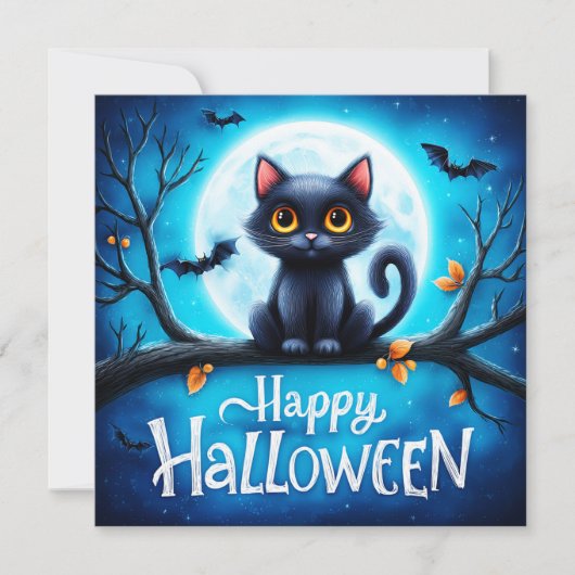 Frohes Halloween schwarze Katze Karte (Vorderseite)
