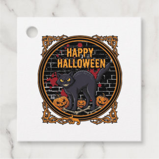 Frohes Halloween Schwarze Katze Kürbisse Knochen_1 Geschenkanhänger