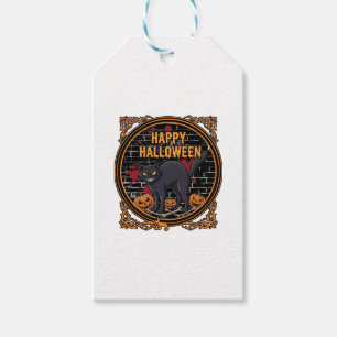 Frohes Halloween Schwarze Katze Kürbisse Knochen_1 Geschenkanhänger
