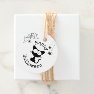 Frohes Halloween schwarze Katze mit Spinnen Geschenkanhänger