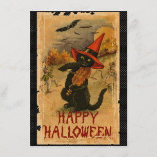Frohes Halloween Schwarze Katze spielt Geige Flede Karte
