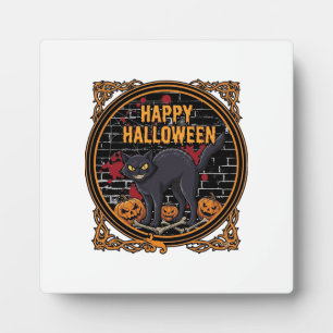 Frohes Halloween schwarze Katzen Kürbisse Knochen_ Fotoplatte