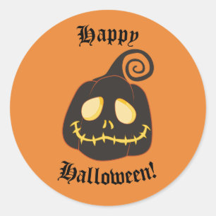Frohes Halloween Schwarzer Launischer Kürbis läche Runder Aufkleber