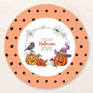 Frohes Halloween Schwarzer Vogel 2025 Runder Pappuntersetzer